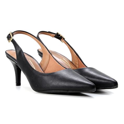 scarpin vizzano chanel salto médio preto|vizzano slingback scarpin.